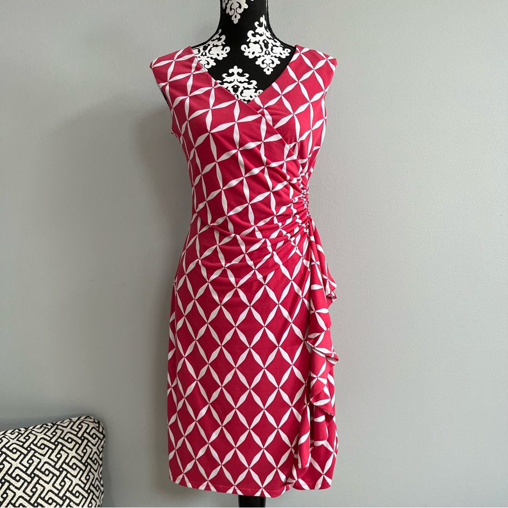 White House Black Market Pink and White Geometric Midi Dress